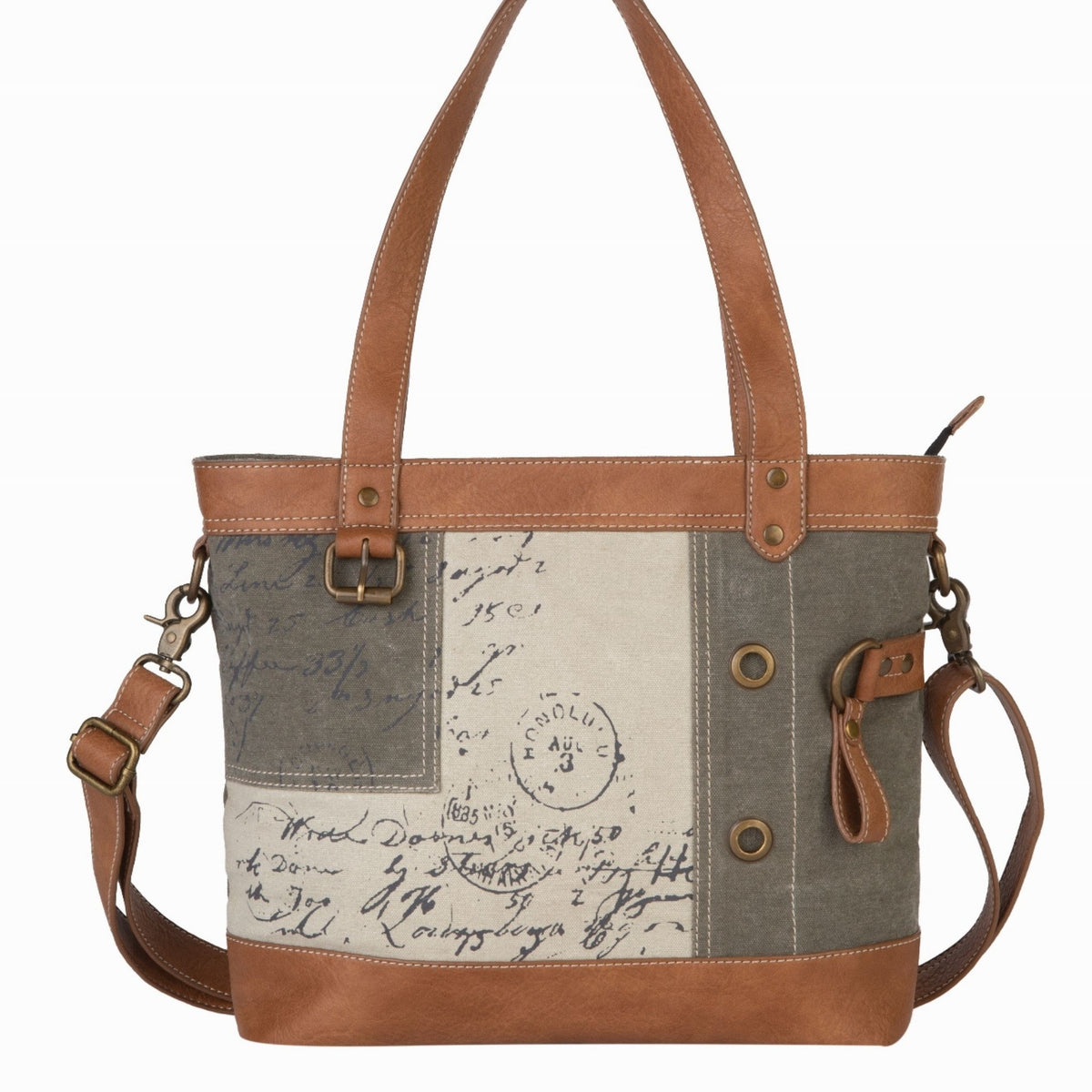 Mona B. Ava Up-Cycled and Re-cycled Canvas Cross-body Bag with Vegan Leather Trim