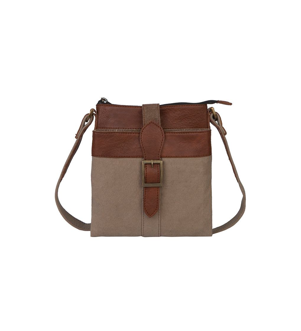 Mona B. Intermix Convertible Up-cycled Canvas Cross-body Bag with Vegan Leather Trim